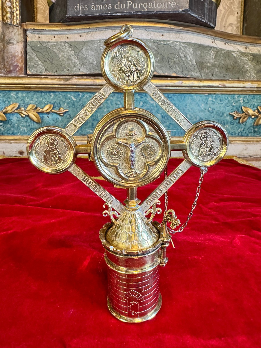 Custodian And Holy Oil Box In Silver-gilt - 19th Century