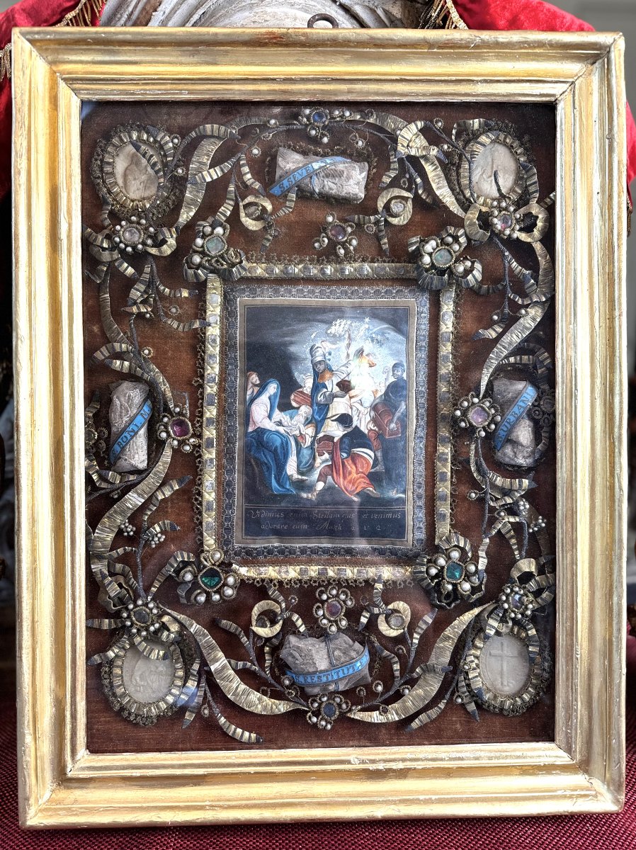 Important Reliquary With Four Relics And Agnus Dei - 18th Century