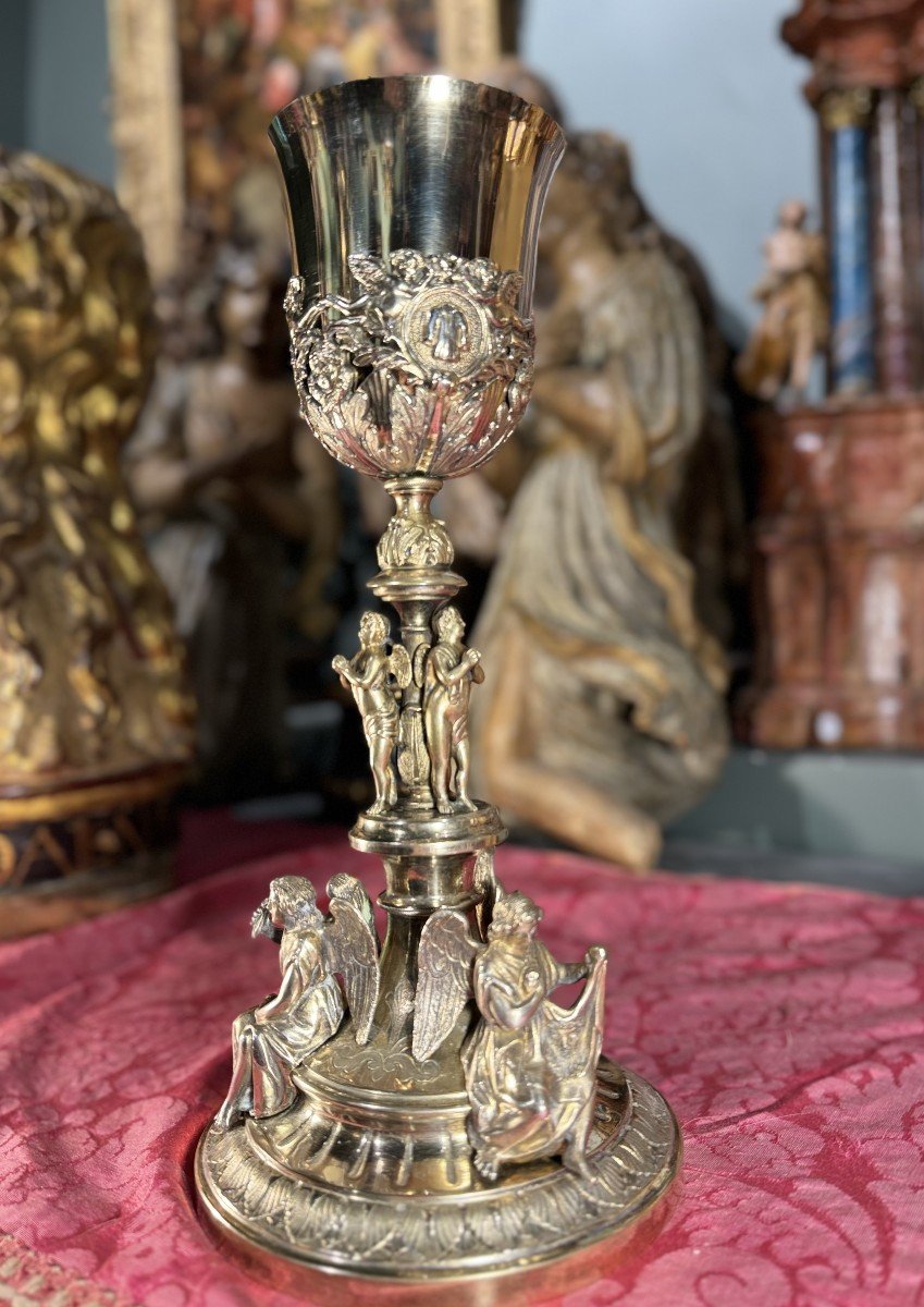 Large Silver And Bronze Chalice With Symbols Of The Passion – 19th Century 