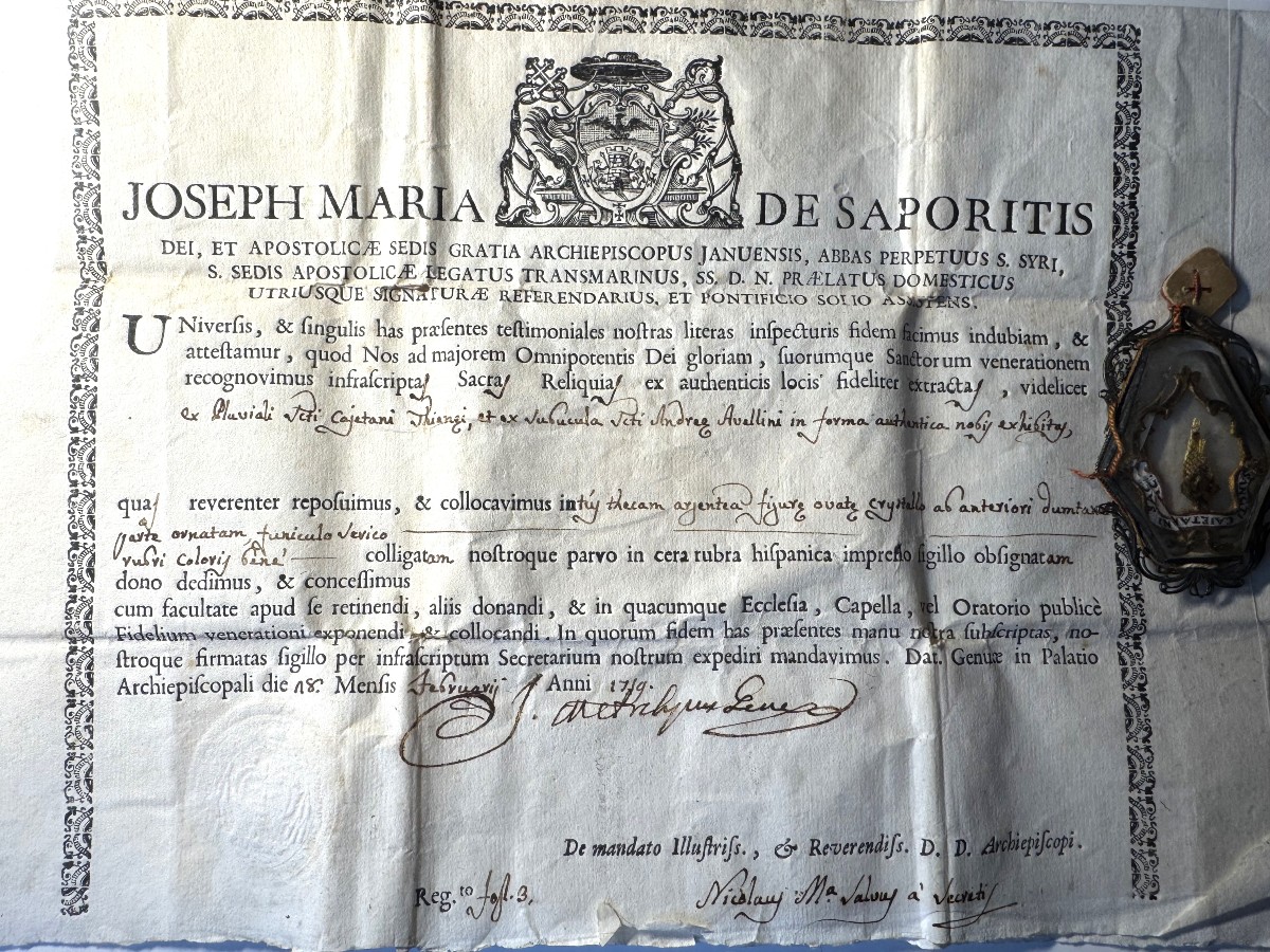 Relique de  Saint Gaétan de Thiène  Et Son Authentique De 1759 -photo-3