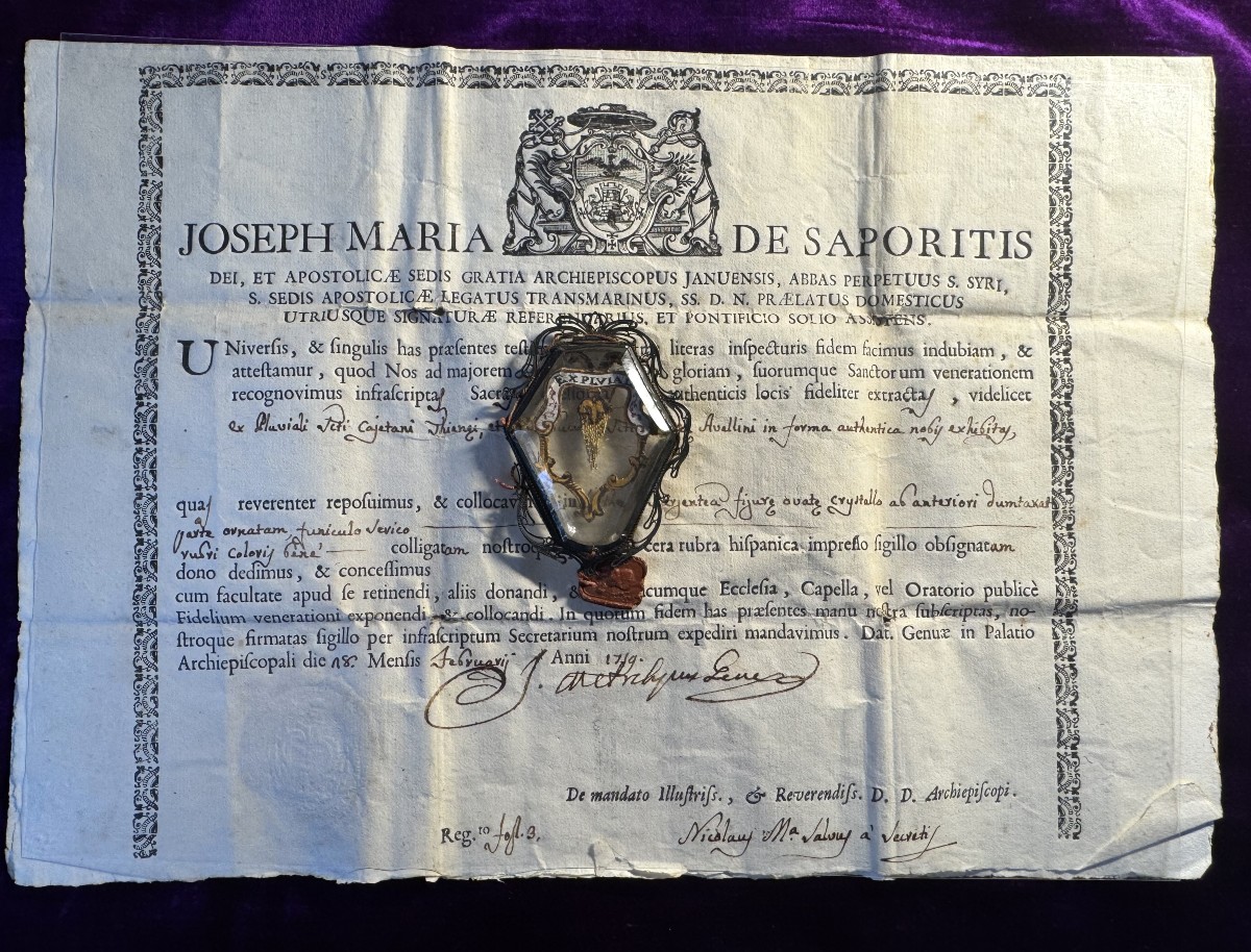 Relique de  Saint Gaétan de Thiène  Et Son Authentique De 1759 