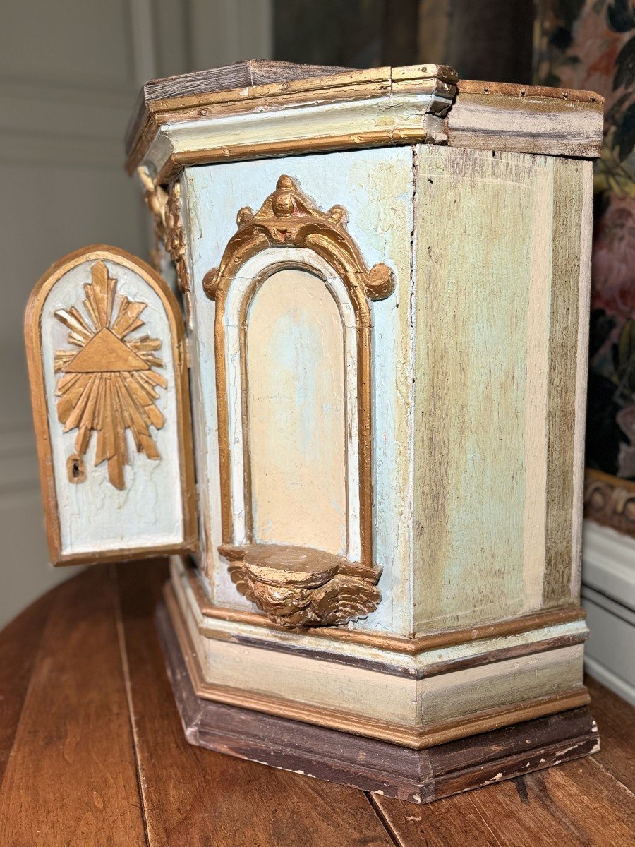 Large Tabernacle In Carved And Painted Gilded Wood - 19th Century -photo-3