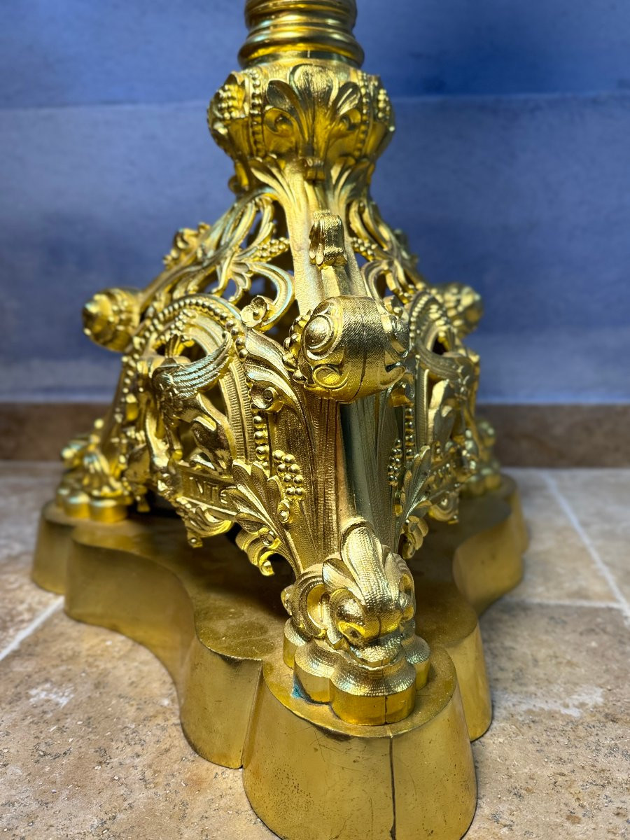Imposing Holy Water Vase In Copper And Gilt Bronze - Circa 1900  -photo-5