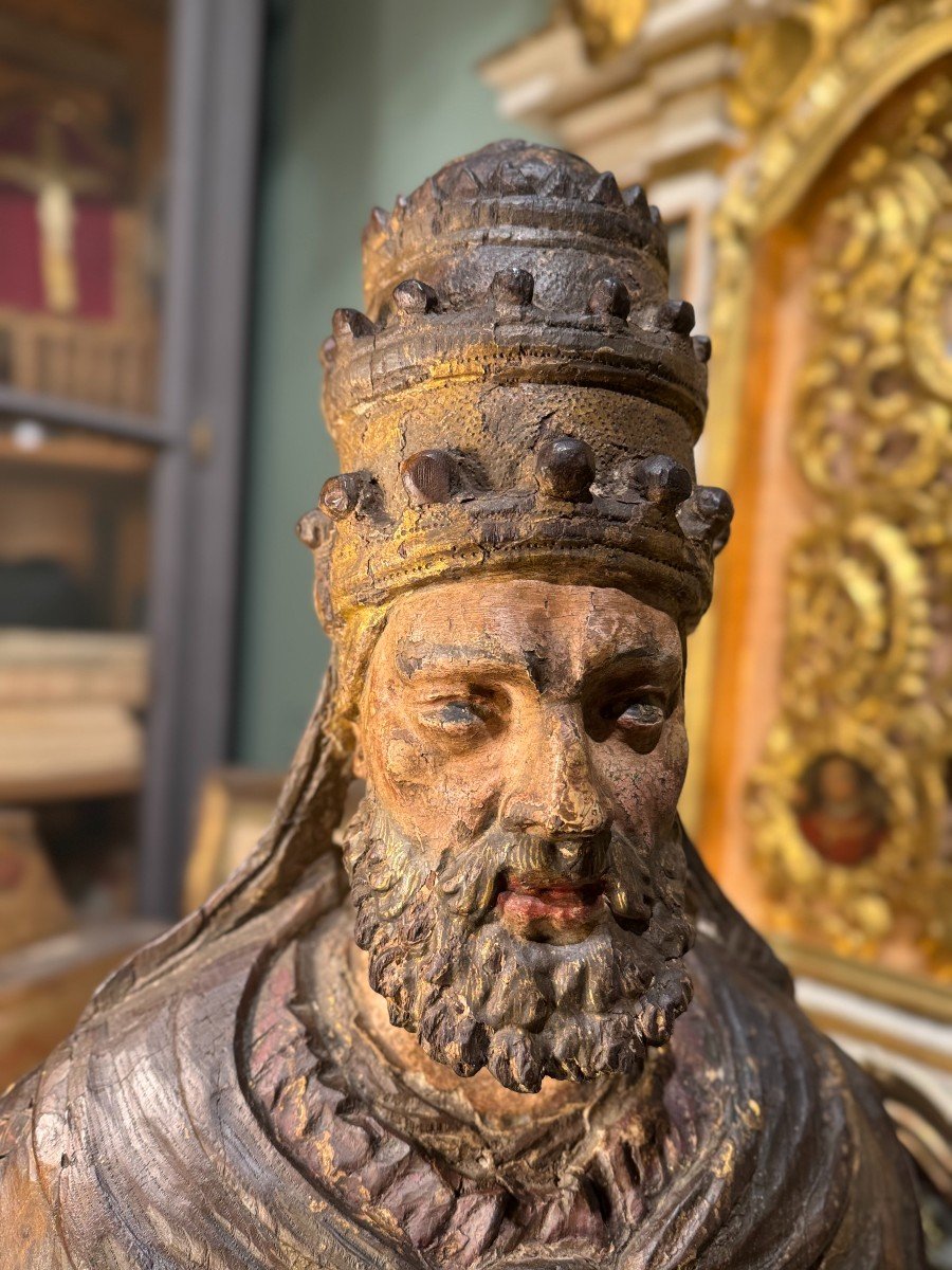Buste Reliquaire D'un Souverain Pontife – XVIIe -photo-3