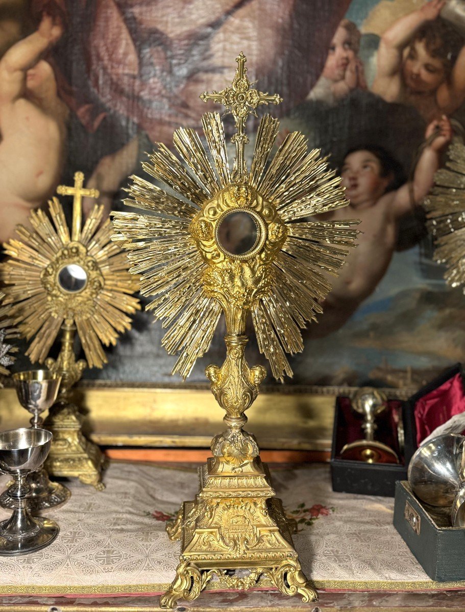 Monstrance In Gilded Brass – 19th Century -photo-3