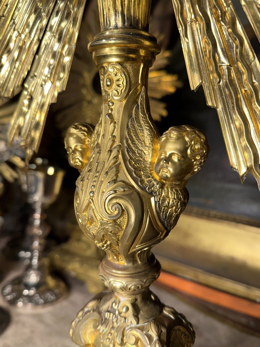 Monstrance In Gilded Brass – 19th Century -photo-1