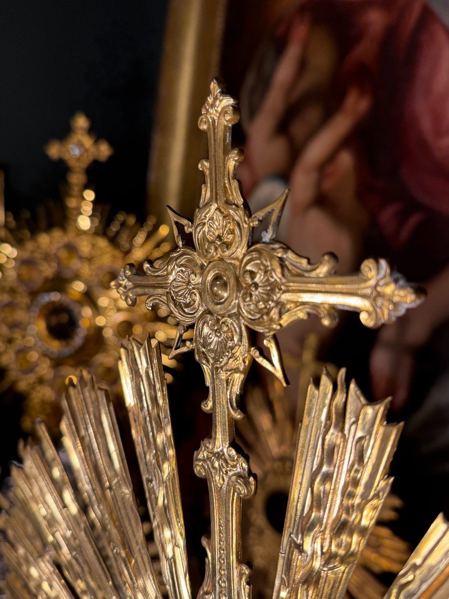 Monstrance In Gilded Brass – 19th Century -photo-3