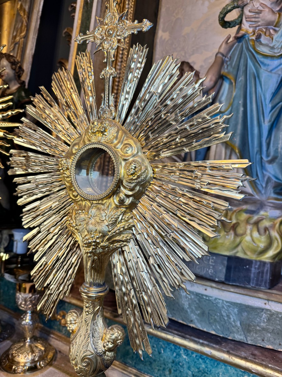 Ostensoir En Laiton Doré – XIXe -photo-4