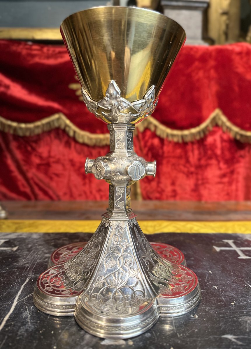 Chalice And Paten In Silver Gilt In Neo-gothic Style – 19th Century -photo-2