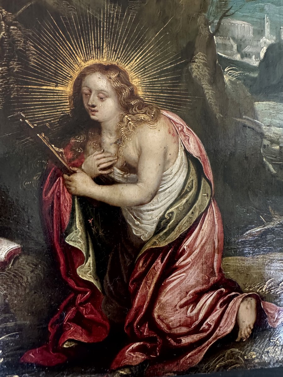 Sainte Marie- Madeleine Pénitente - Huile Sur Cuivre - XVIIe -photo-3