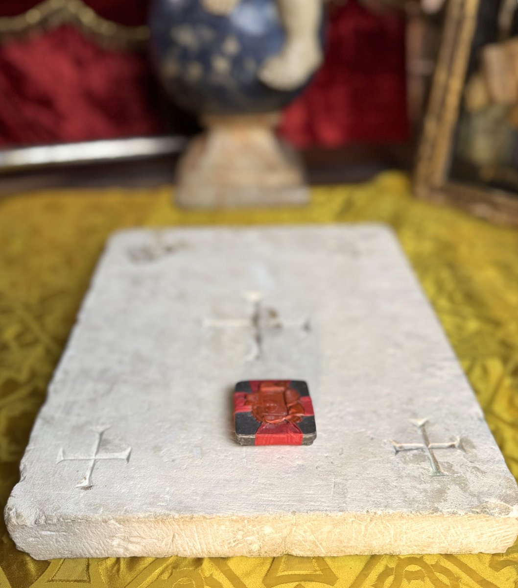 Pierre d'Autel En Calcaire Et Sa Relique Indépendante – XIXe -photo-3