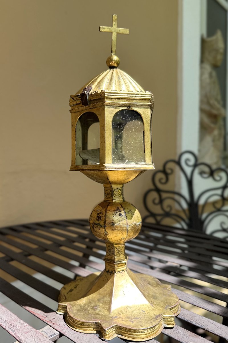 Monstrance Reliquary In Copper - Circa 1500-photo-4