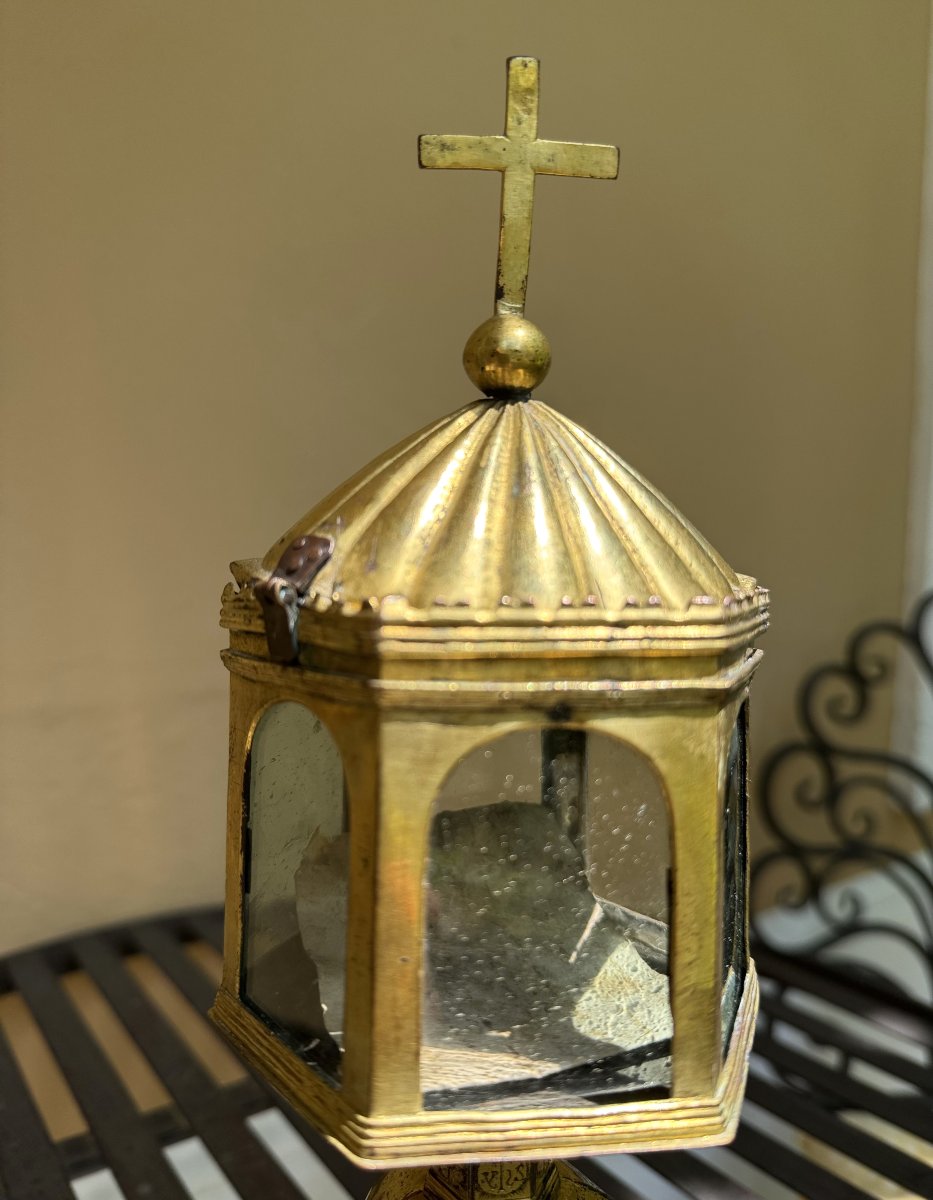 Monstrance Reliquary In Copper - Circa 1500-photo-1