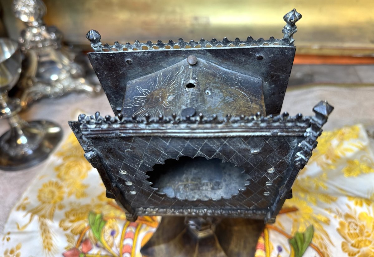 Monstrance Gothic Reliquary In Engraved Bronze - 16th Century-photo-3