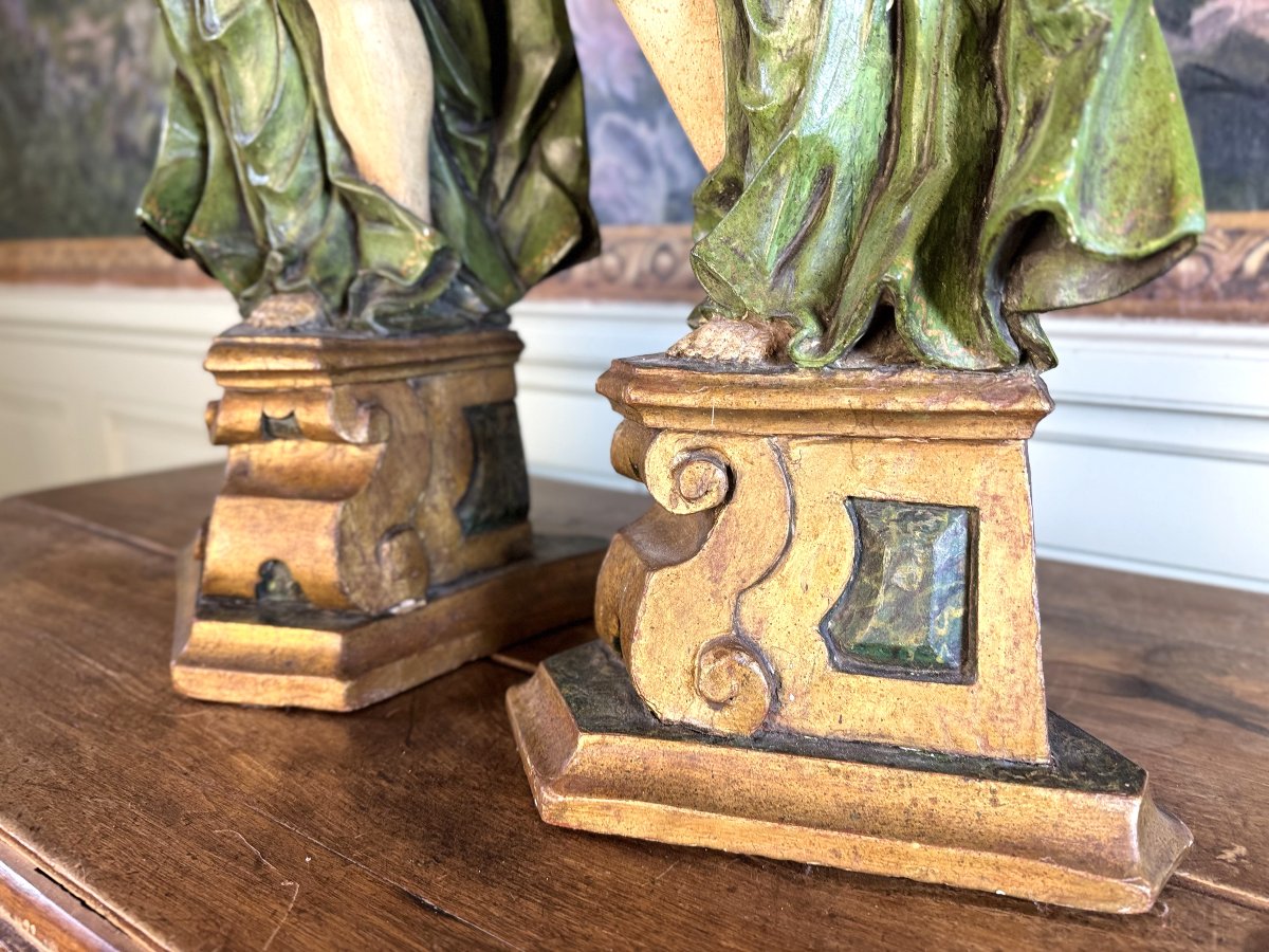 Pair Of Ceroferous Cherubs In The Colors Of Hope - 18th Century -photo-3