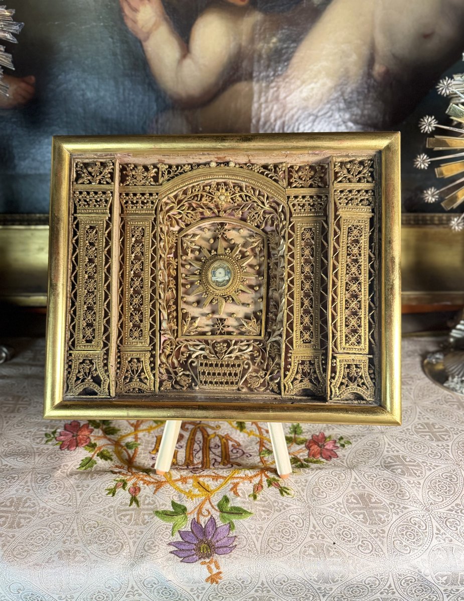 Reliquaire paperolles De Sainte Barbe - circa 1800-photo-2