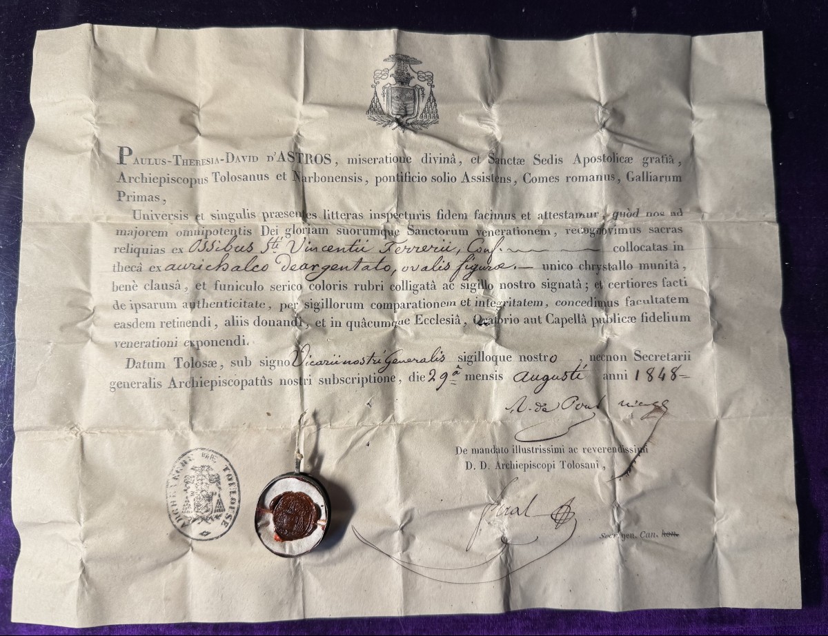 Reliquary Of Saint Vincent Ferrier And Its Authentic - 1848 