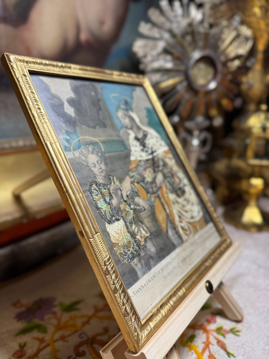 Engraving Of Saint Joan Of France Dressed In A Gown - 18th Century -photo-4