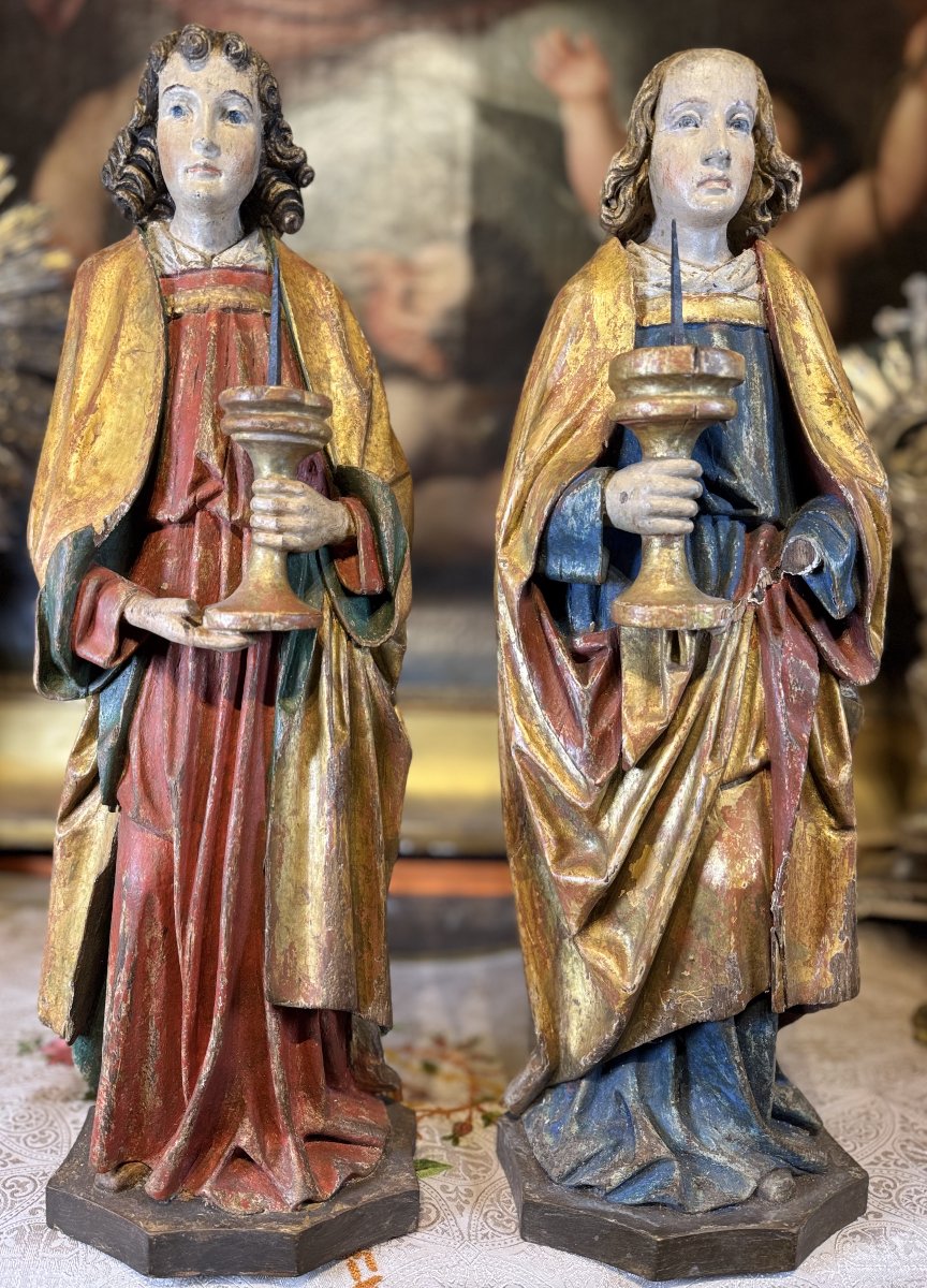 Delicate Pair Of Ceroferous Angels - 18th Century -photo-2