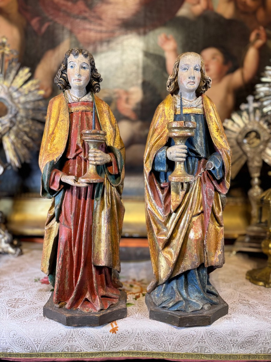 Delicate Pair Of Ceroferous Angels - 18th Century 