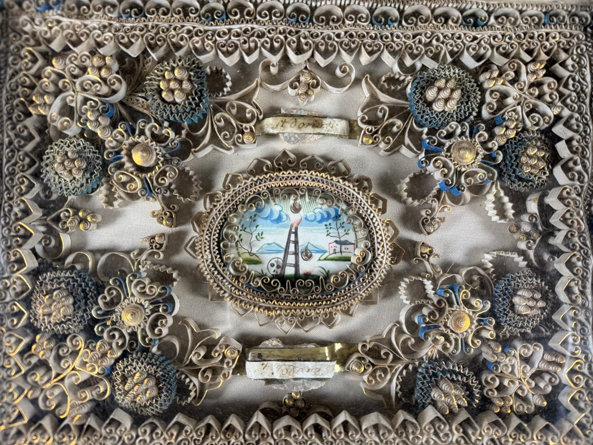 Reliquaire paperolles  avec gouache de l'échelle de Jacob - Circa 1700 -photo-3