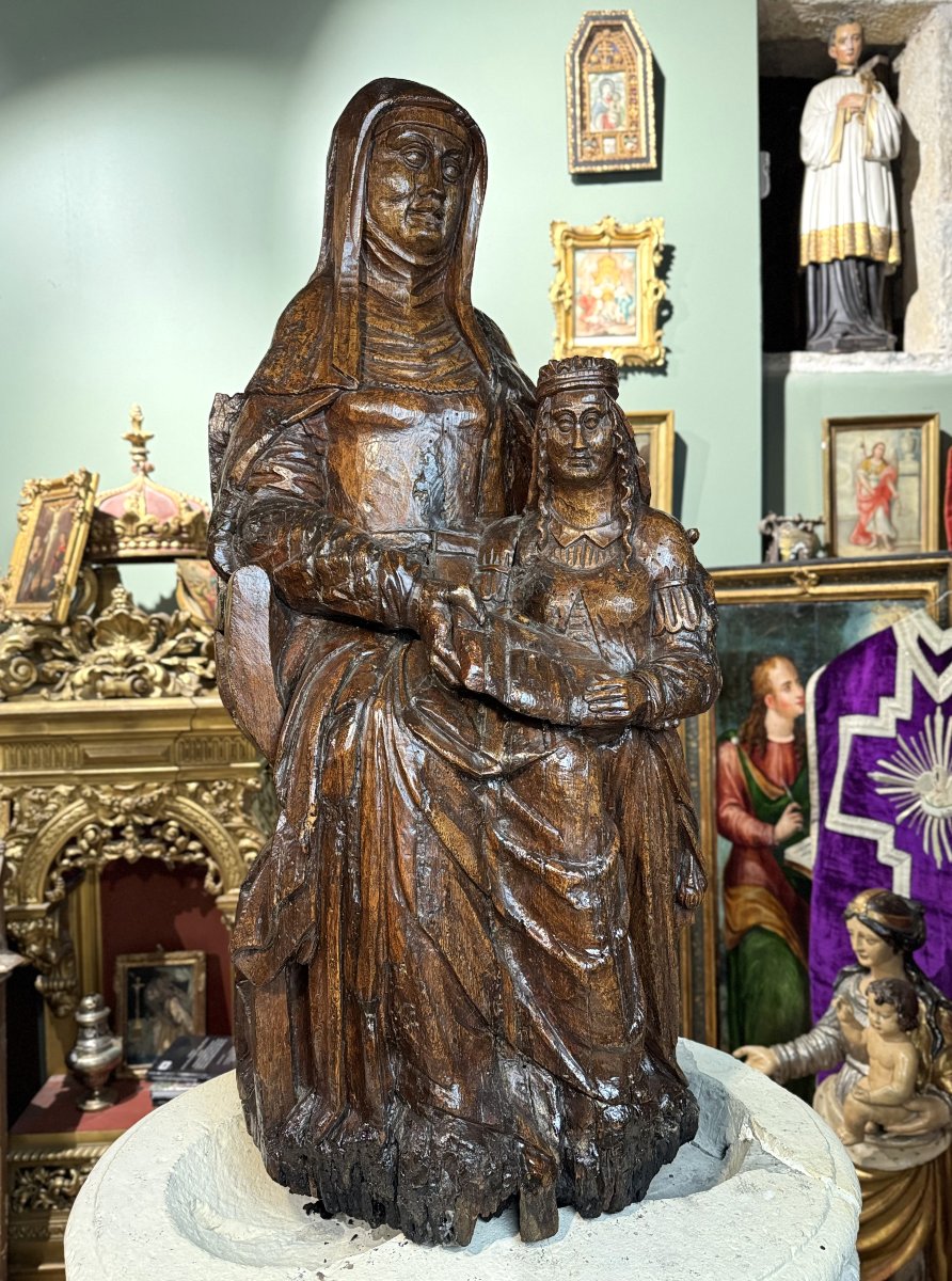 The Education Of The Virgin - Wooden Group - Late 16th Century -photo-1