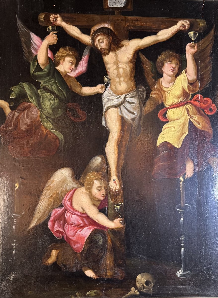 Scène de Crucifixion -  Anges aux Graals  - XVIIe -photo-2