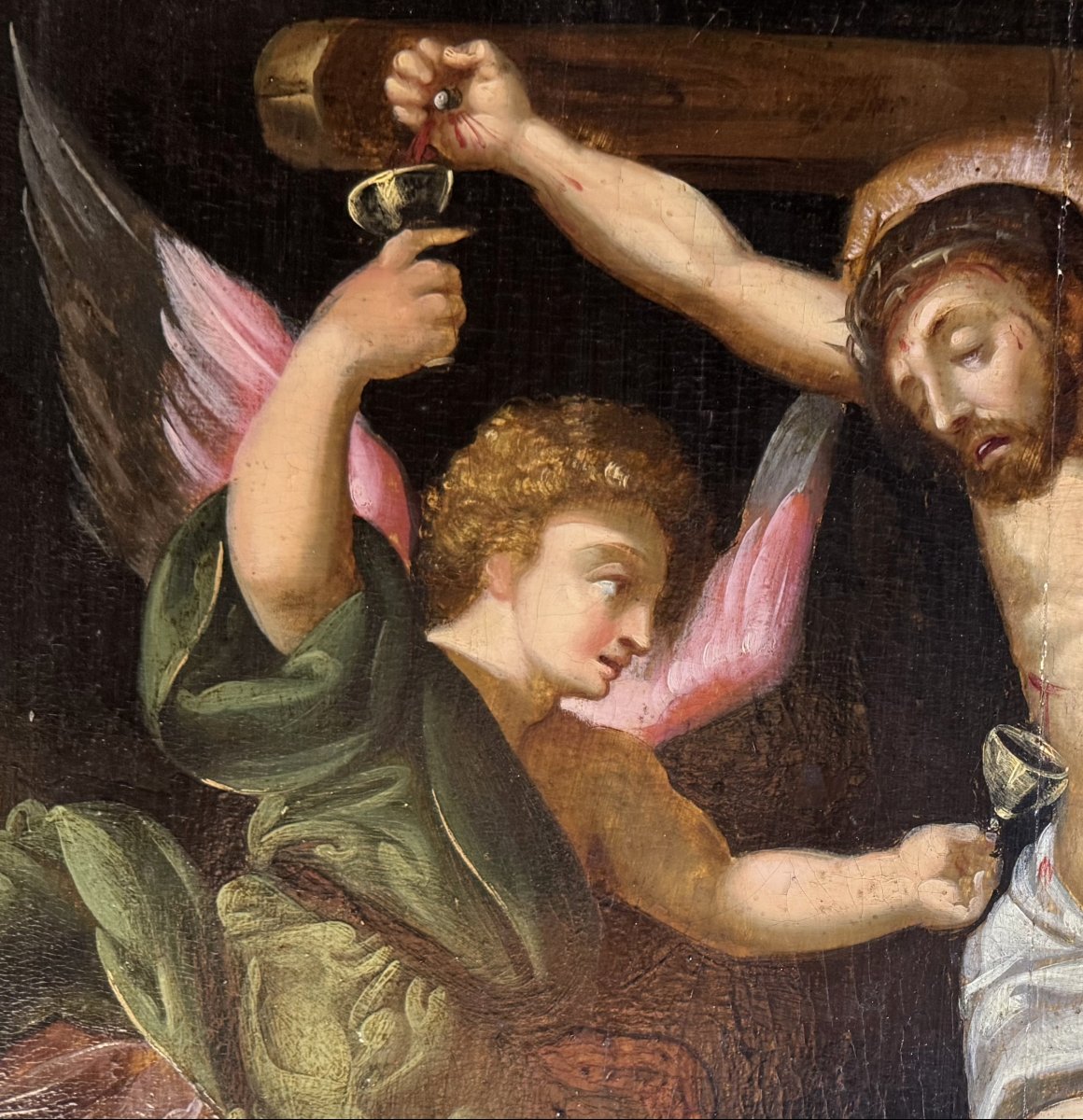 Scène de Crucifixion -  Anges aux Graals  - XVIIe -photo-3