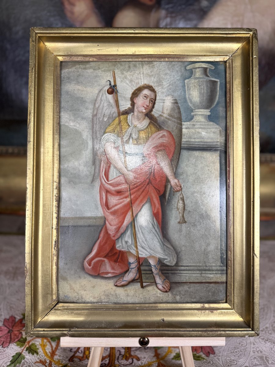 Raphael And The Fish - Oil On Copper - Early 18th Century -photo-2