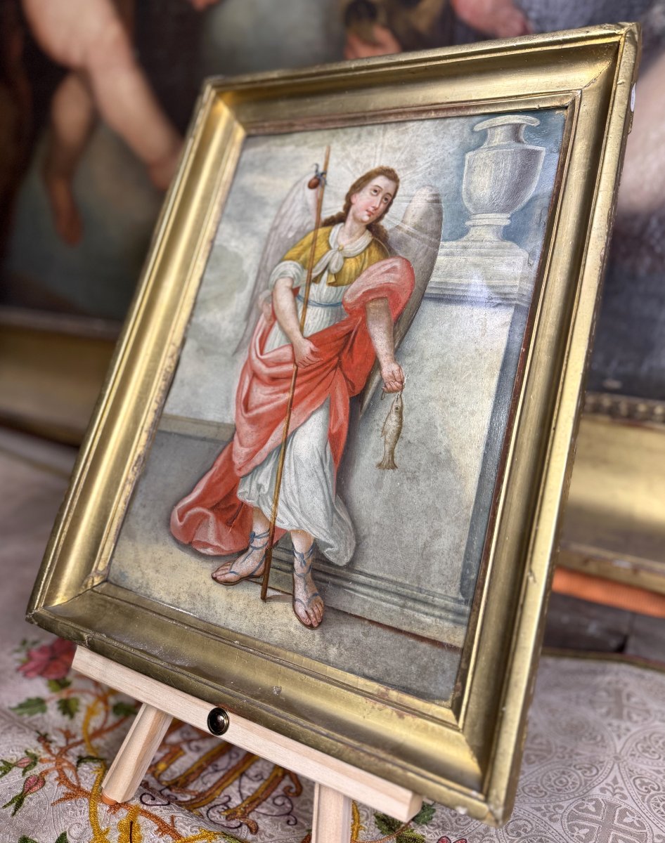 Raphael And The Fish - Oil On Copper - Early 18th Century -photo-3