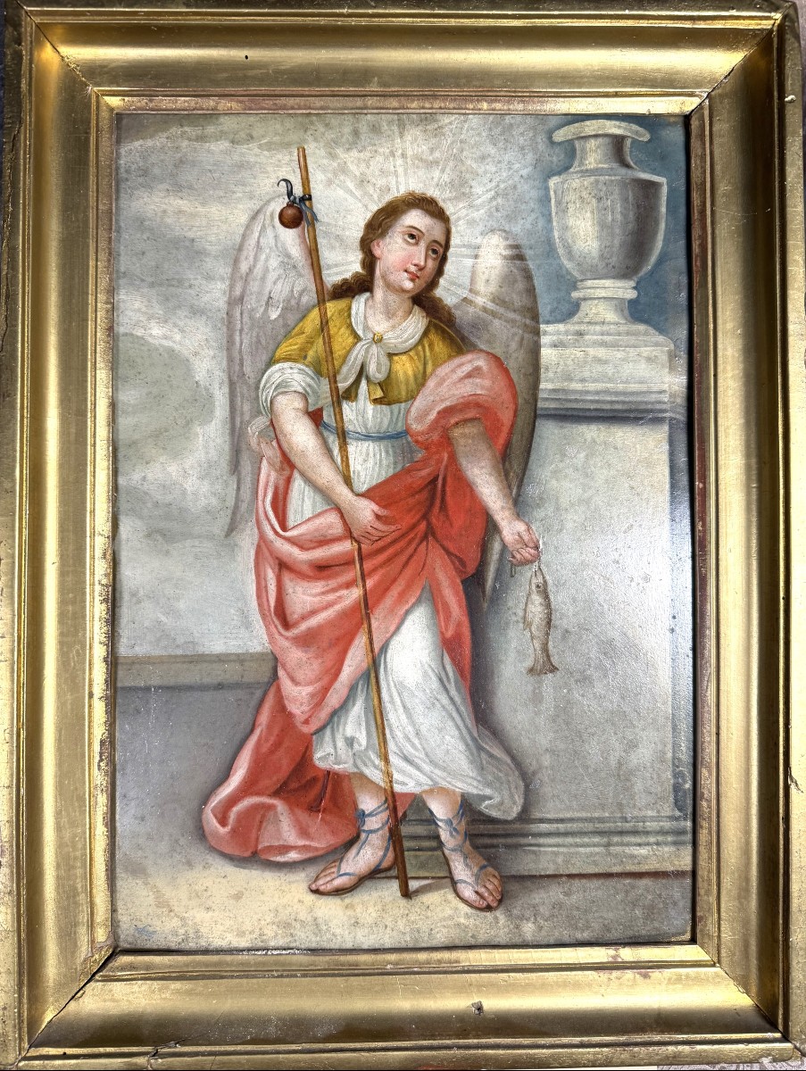 Raphael And The Fish - Oil On Copper - Early 18th Century 