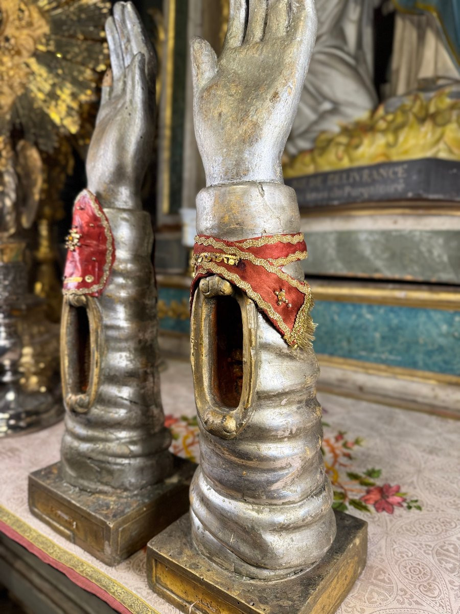 Two Italian Reliquary Arms From Trapani - 18th Century -photo-2