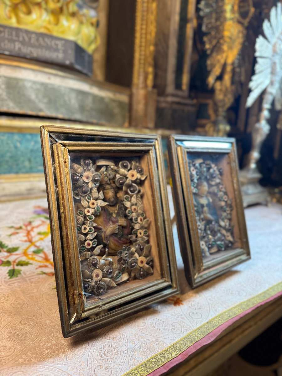 Paire de cadres reliquaires - XIXe -photo-2