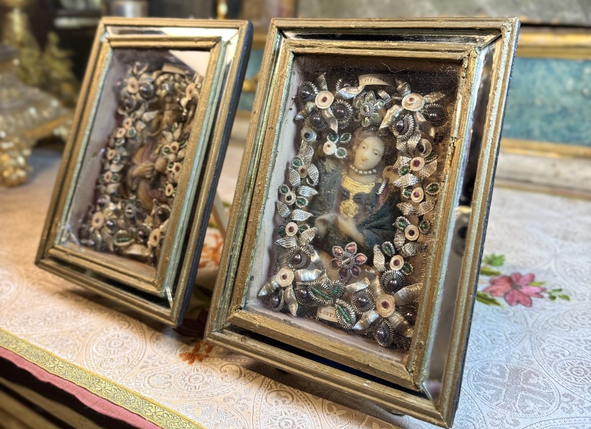 Paire de cadres reliquaires - XIXe -photo-3