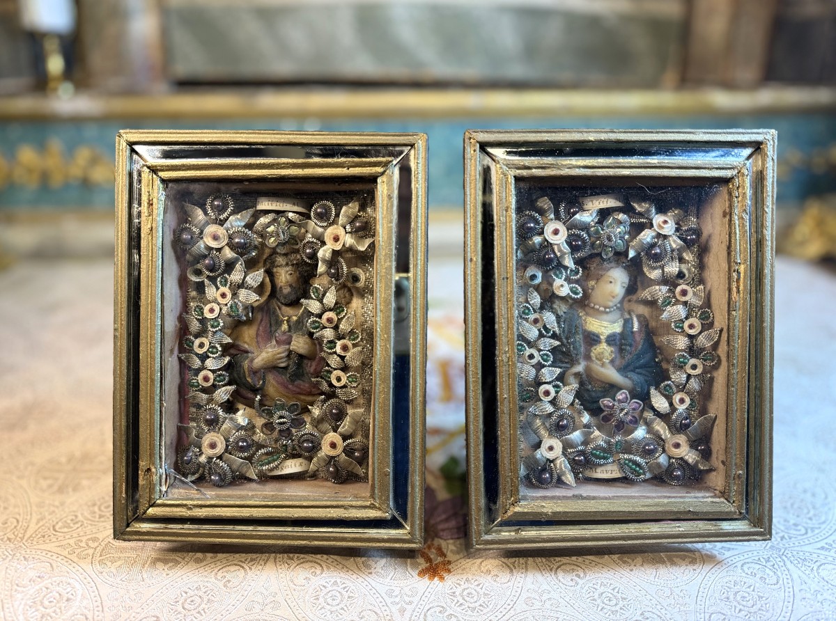 Paire de cadres reliquaires - XIXe 