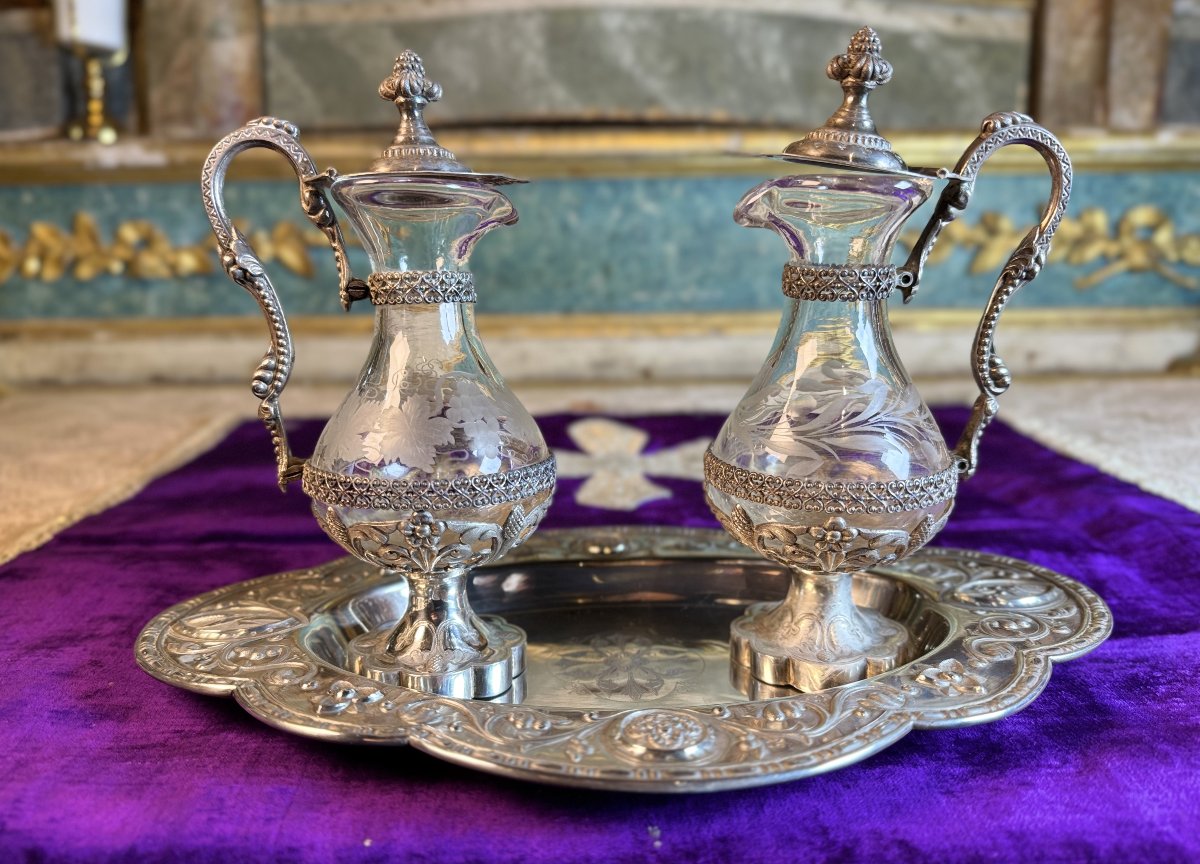 Burettes liturgiques et lavabo en argent - XIXe -photo-3
