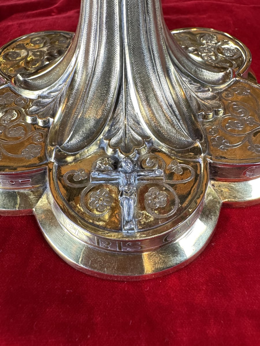 Calice en vermeil ciselé orné de cabochons de pierres de couleur - XIXe -photo-1