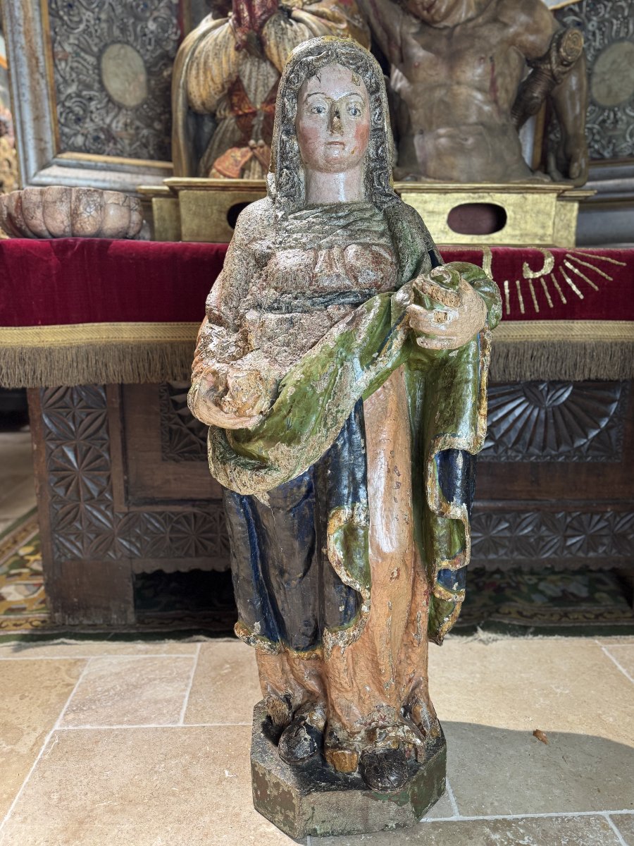 Grande Sculpture d’une Sainte - XVIIe -photo-2