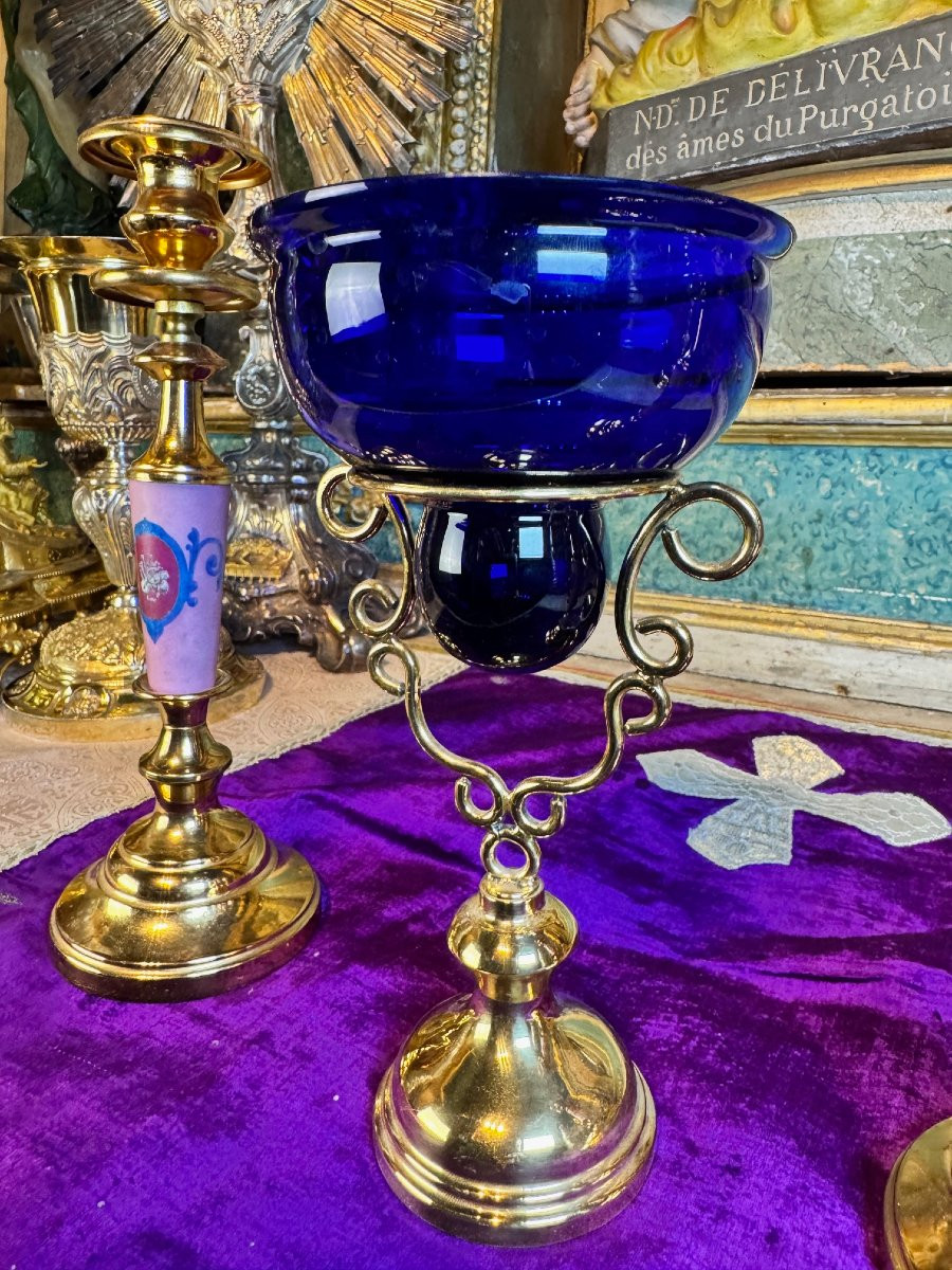 Lampe de sanctuaire et deux chandeliers - XIXe-photo-3