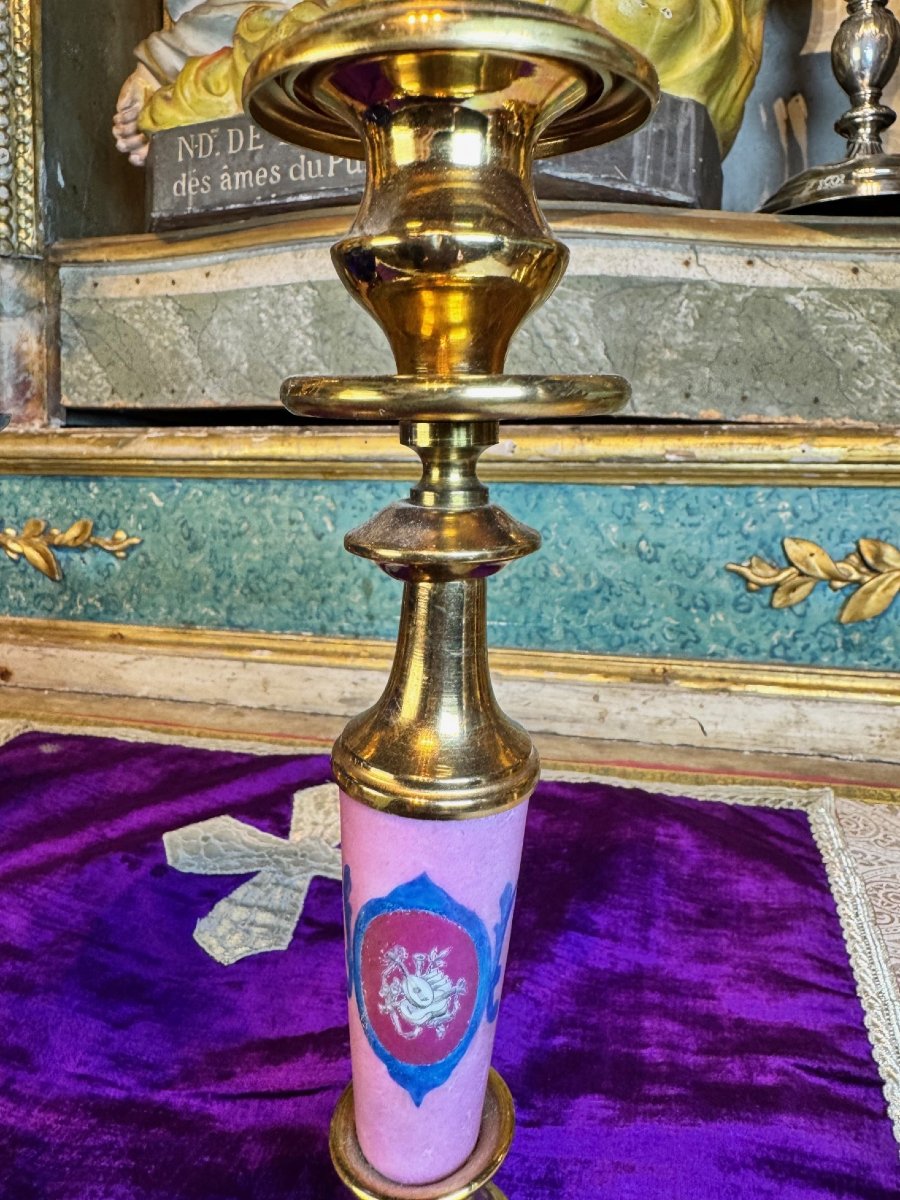 Lampe de sanctuaire et deux chandeliers - XIXe-photo-4