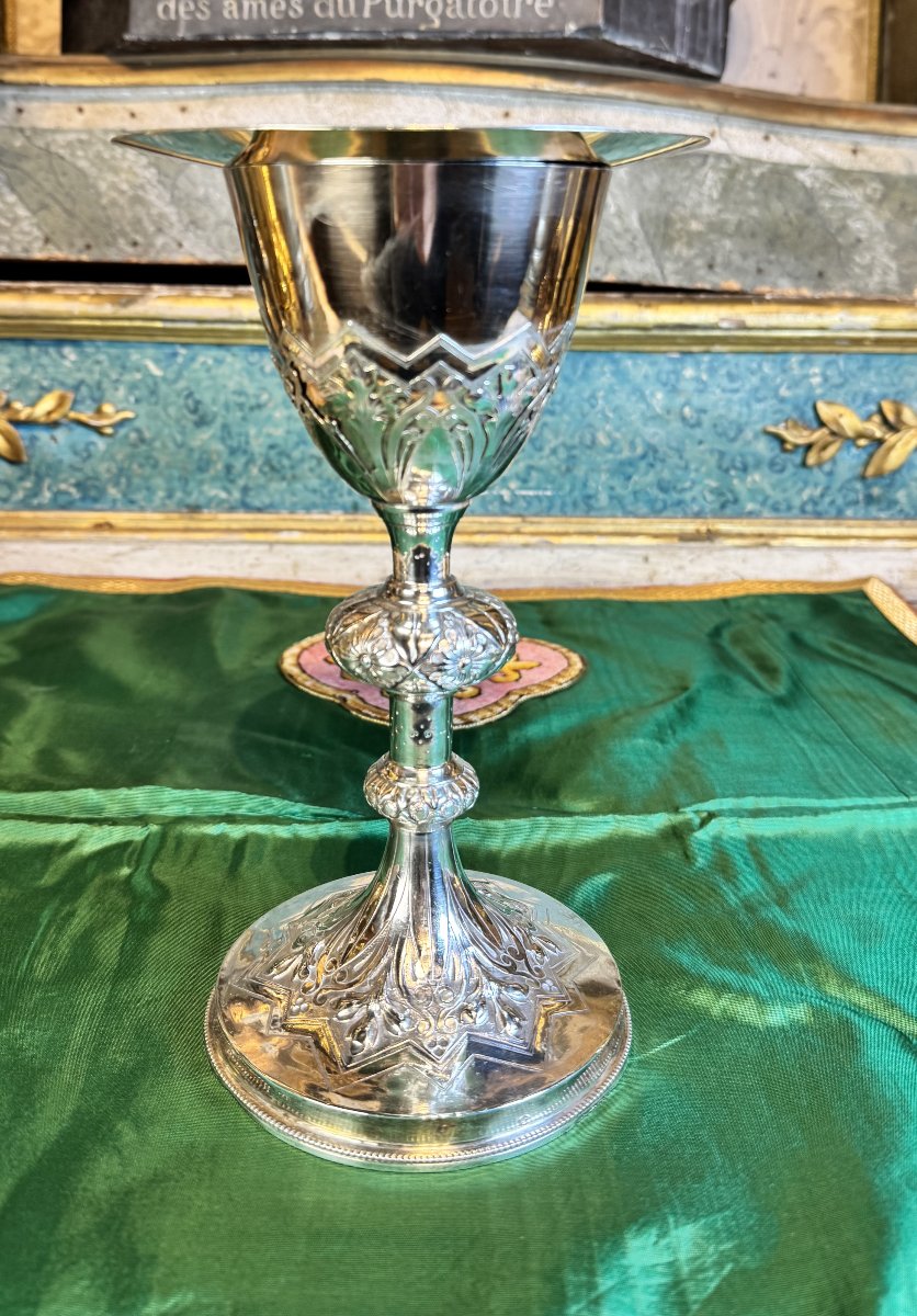 Silver Chalice And Paten - 19th Century -photo-3