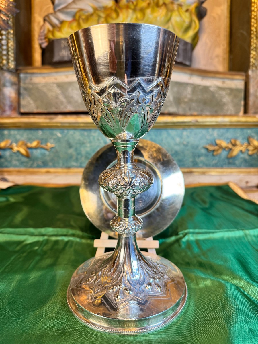 Silver Chalice And Paten - 19th Century 