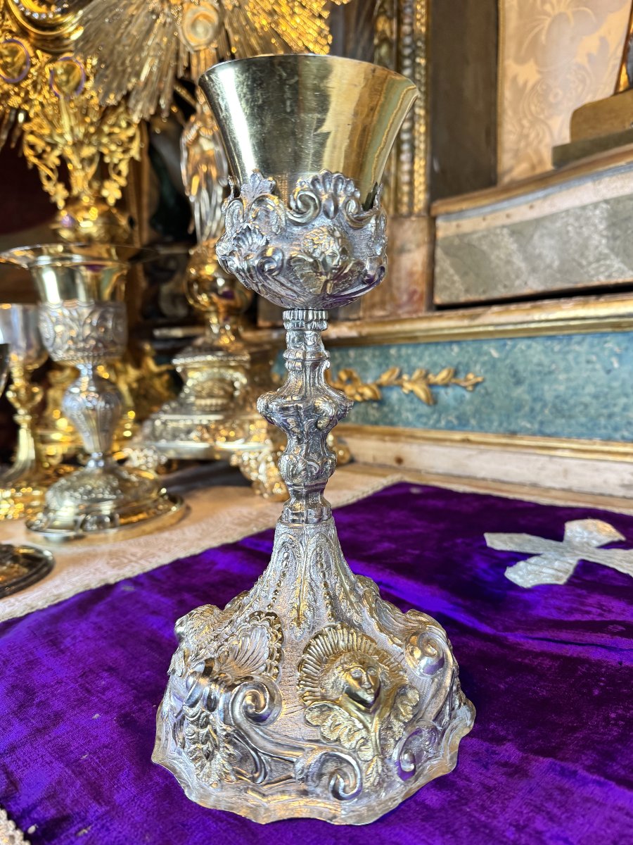 Grand Calice en argent et vermeil - XIXe  -photo-1