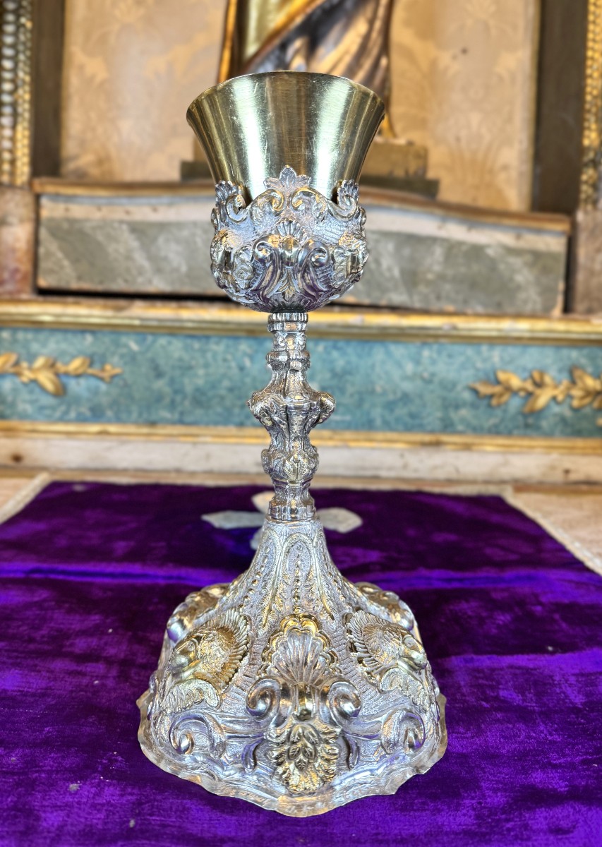 Grand Calice en argent et vermeil - XIXe  