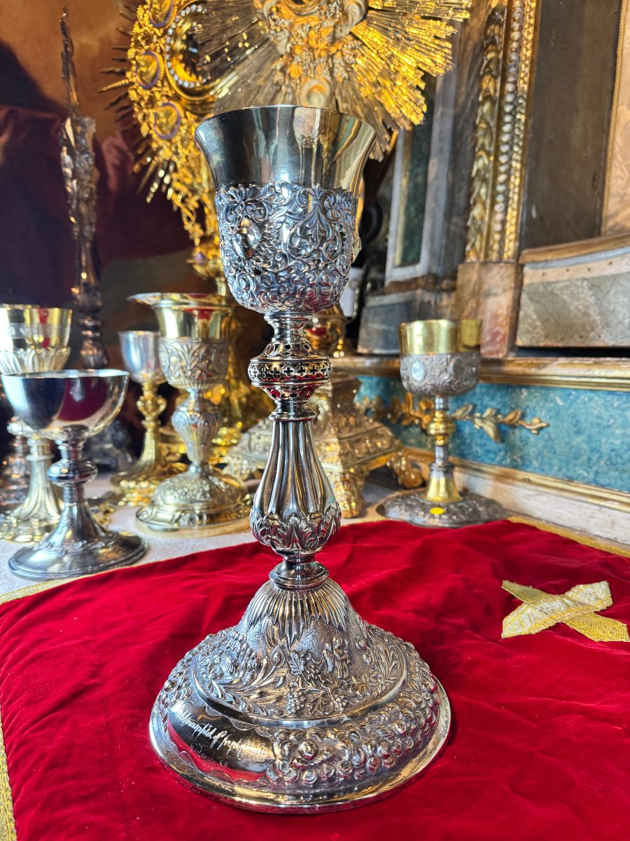 Imposing Armenian Chalice In Silver And Vermeil - 19th Century -photo-2