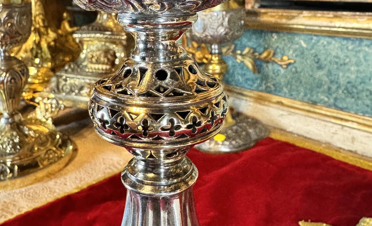Imposing Armenian Chalice In Silver And Vermeil - 19th Century -photo-4