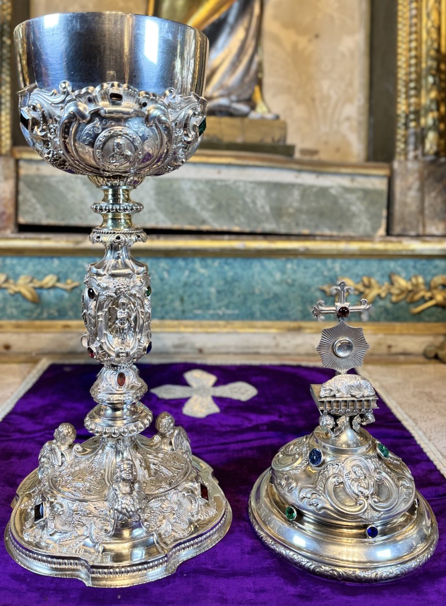 Silver Ciborium - Cathedral Model - 19th Century-photo-4