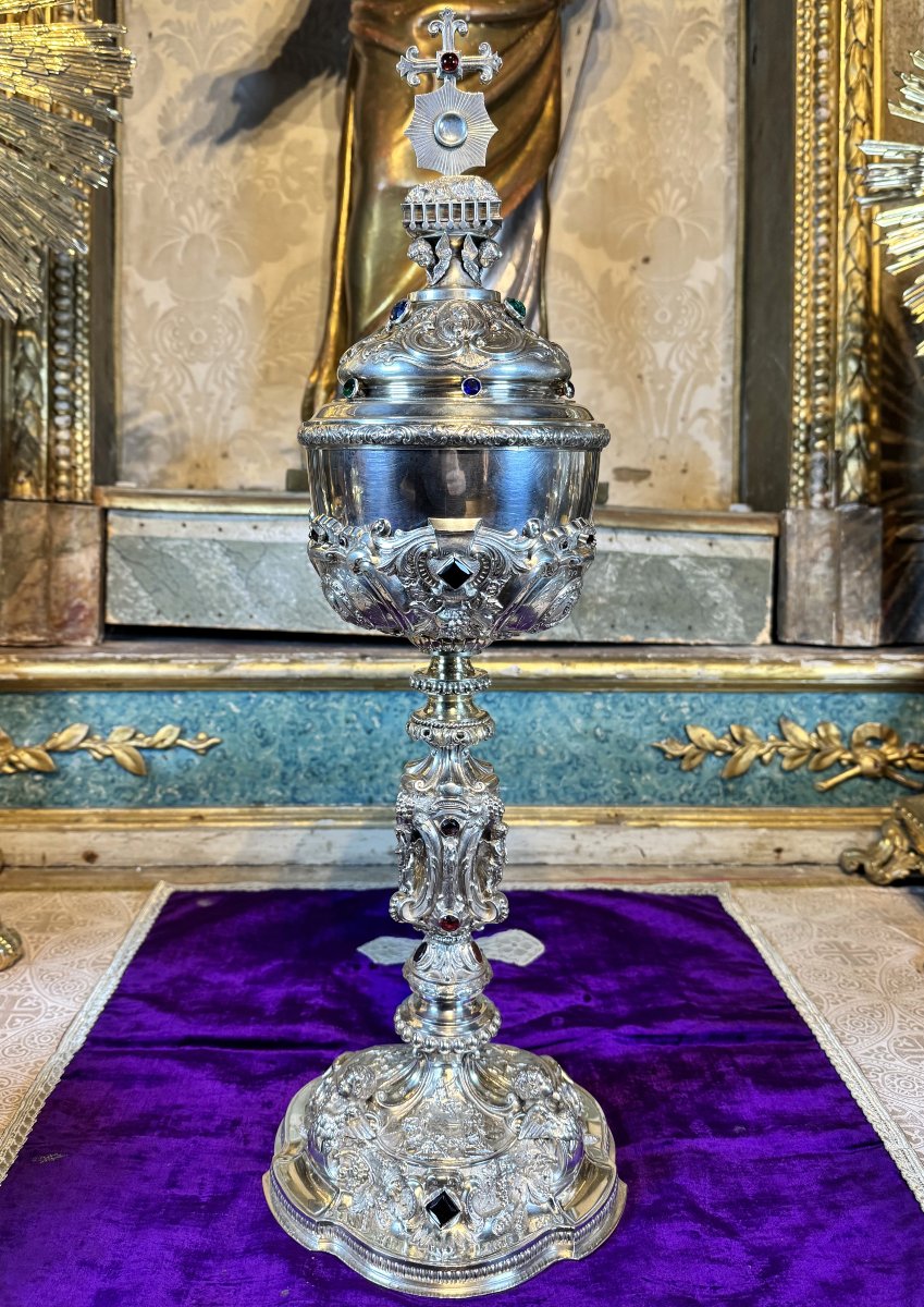 Ciboire en argent - modèle cathédrale - XIXe-photo-3