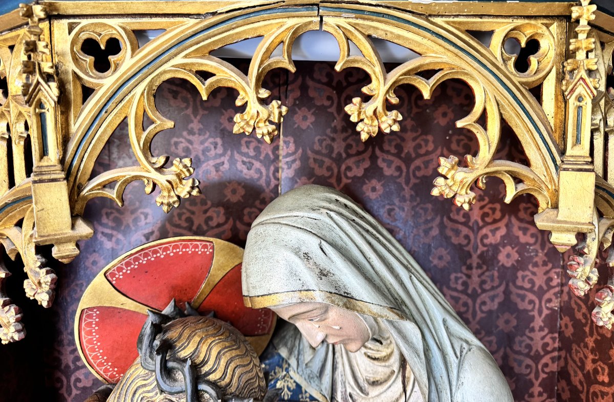 Imposing Wooden Pietà In An Altarpiece - Circa 1890-photo-3