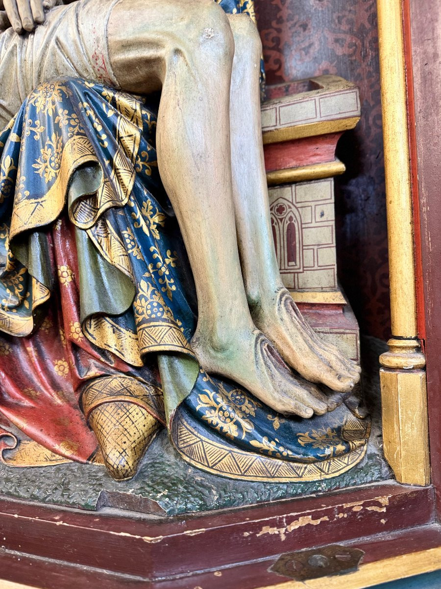 Imposing Wooden Pietà In An Altarpiece - Circa 1890-photo-6